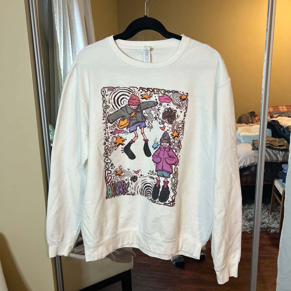 Just Hoods Akuma Artistic Graphic Print Sweatshirt, White, Size xl